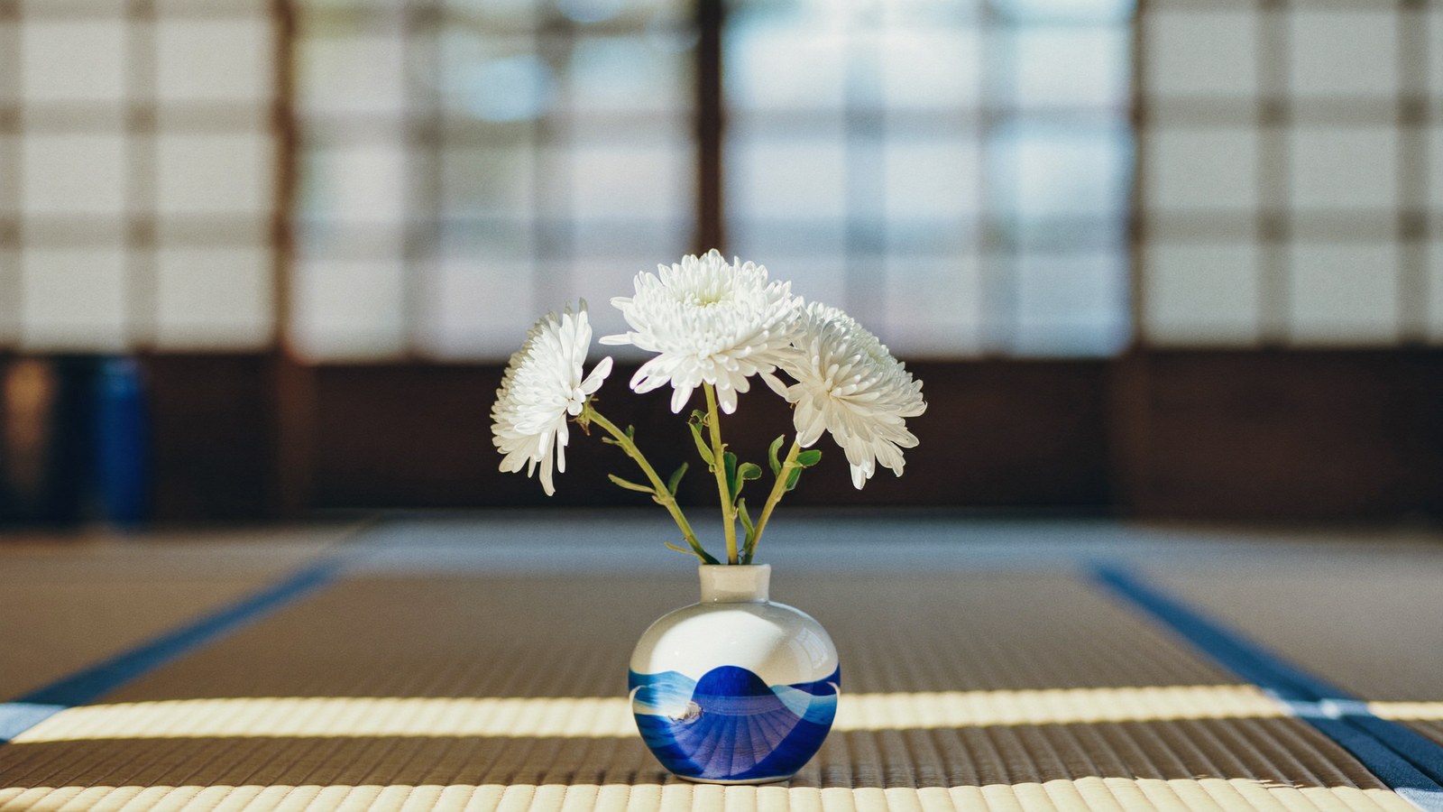 白い菊と静かな和室