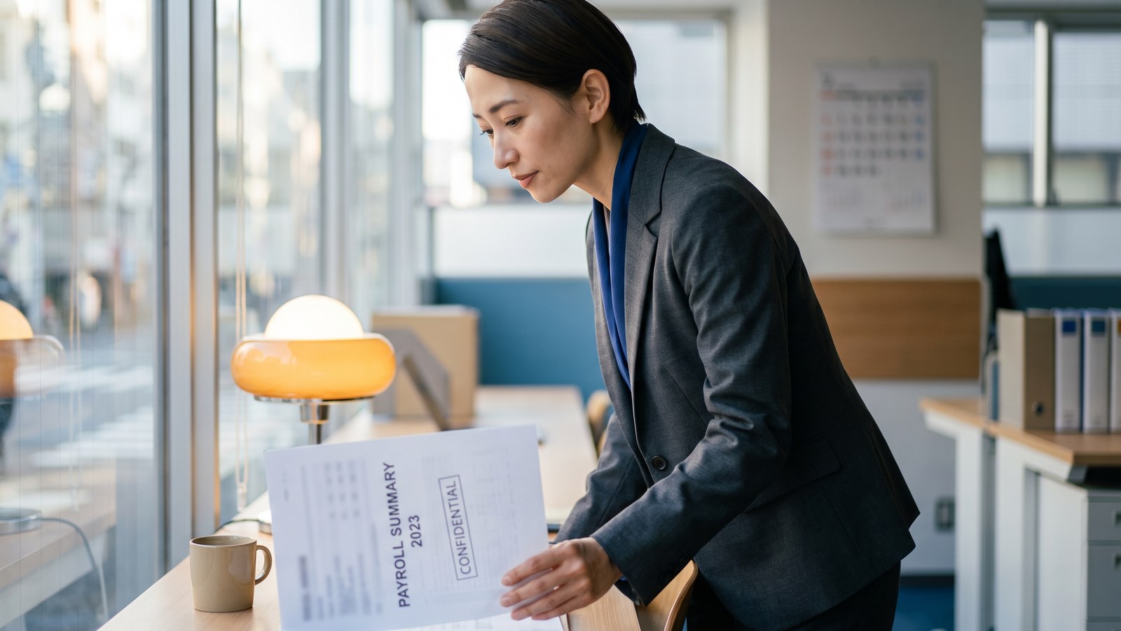 年末調整の書類を確認する会社員